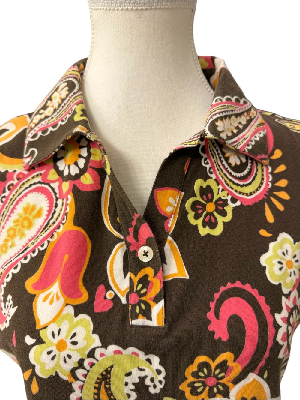 Adidas Paisley Floral Sleeveless Golf Polo Top L Retro Sporty Chic Stretch - Picture 6 of 10